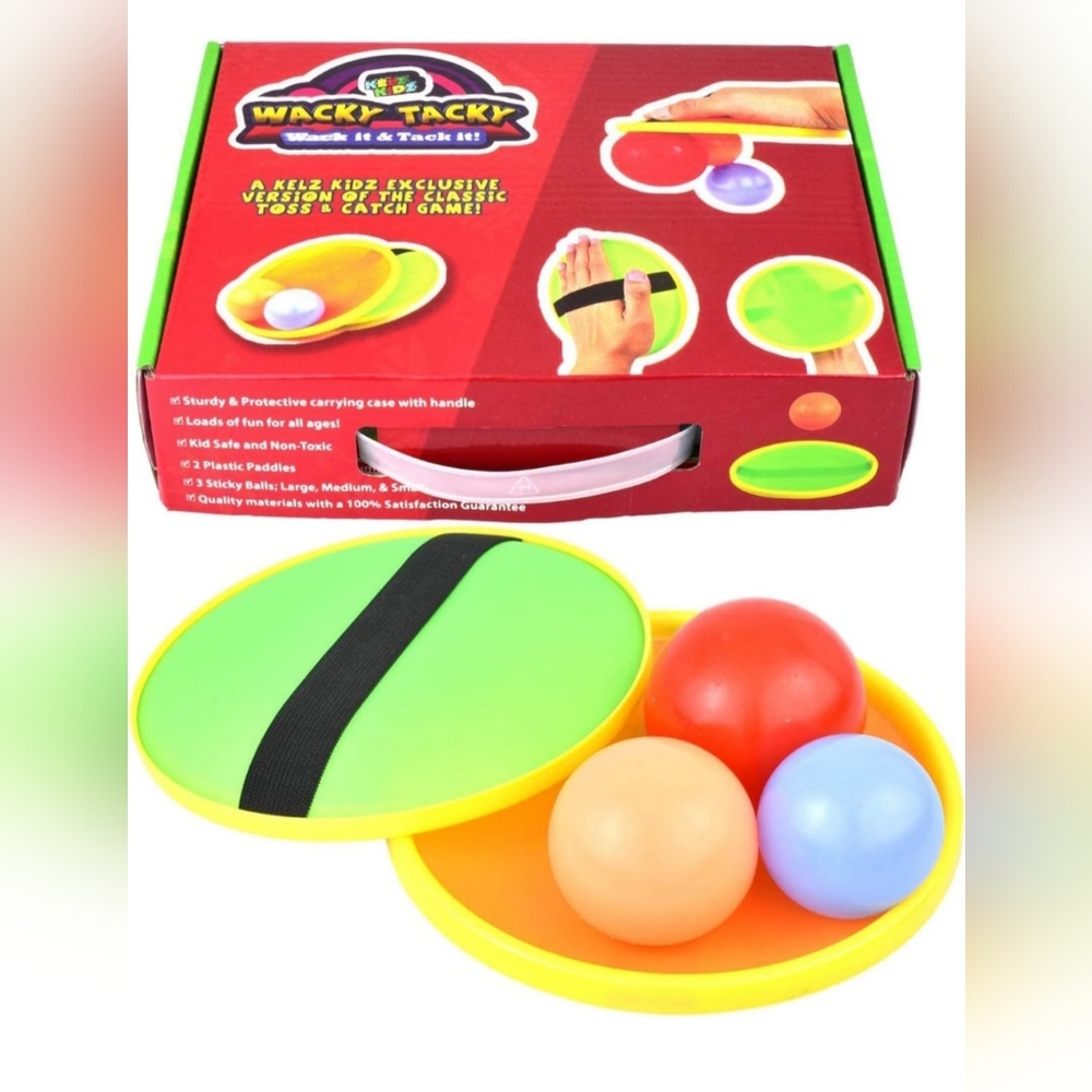 Premium Exclusive Wacky Tacky Toss and Catch Sticky Balls and Paddle Toy - Great